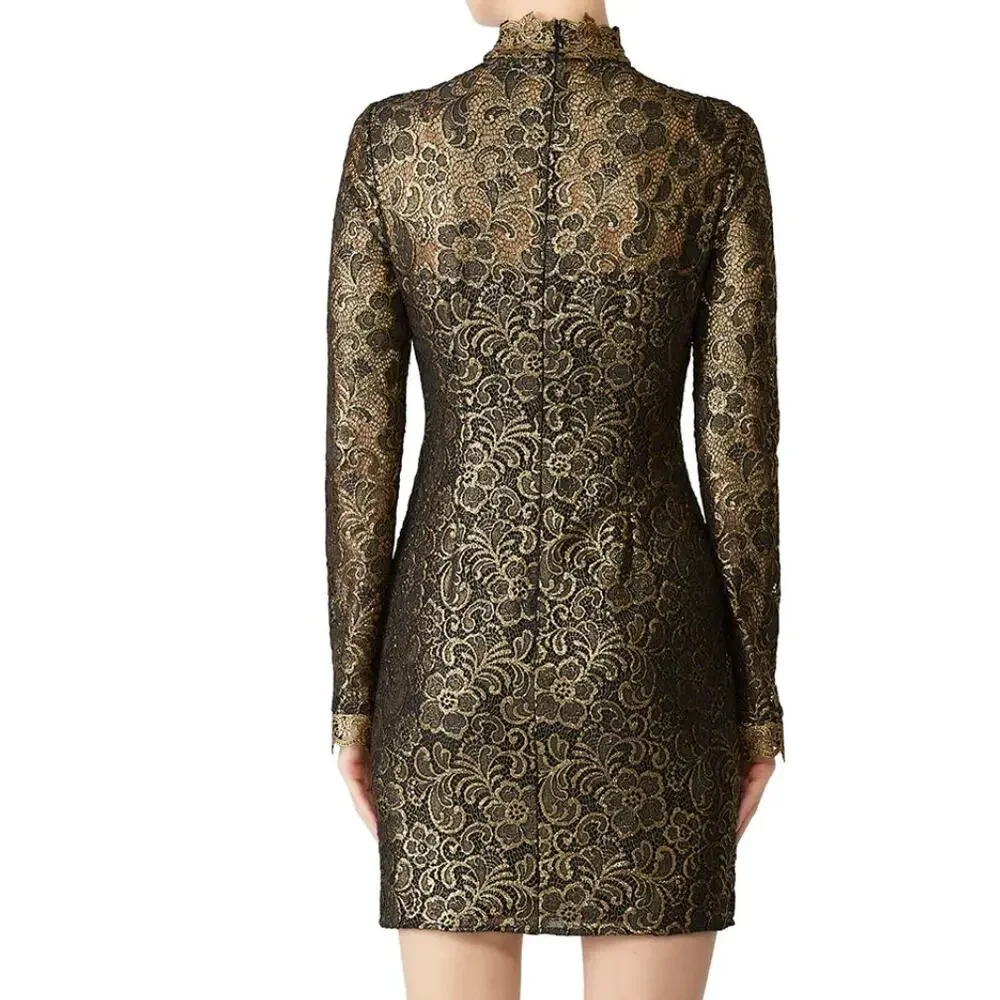 Rachel Zoe Black Lace Mini Dress Size 2 Designer Cocktail Metallic Sheath $465 - Picture 2 of 13